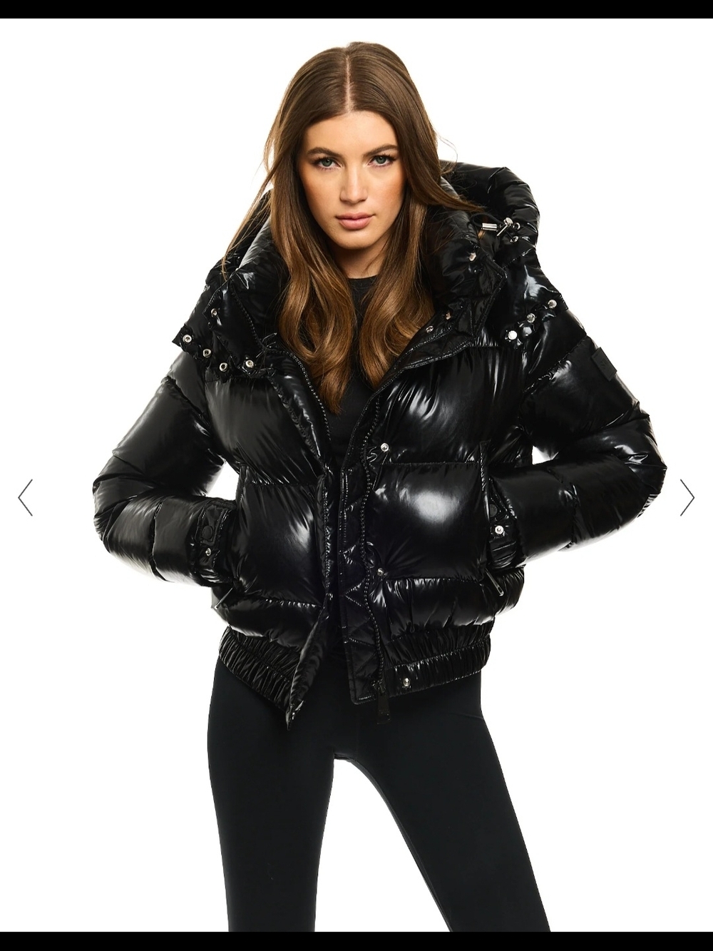 Sam Edelman Shiny Black Quilted Puff Jacket with Hood
